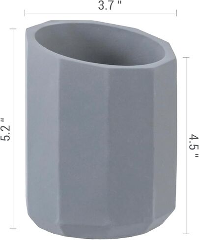 MyGift Modern Oval Gray Cement Pen Holder & Pencil Cup, Office Stationery Organizer with Removable Acacia Wood Dividers - Desktop Storage Solution in Saudi Arabia