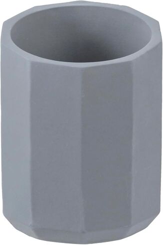 MyGift Modern Oval Gray Cement Pen Holder & Pencil Cup, Office Stationery Organizer with Removable Acacia Wood Dividers - Desktop Storage Solution in Saudi Arabia
