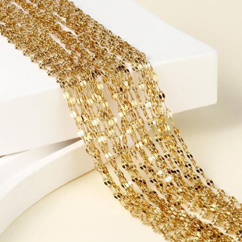 24PCS Gold Necklace Chains for Jewelry Making 2MM 18K Gold PVD Plated Stainless Steel Sparkly Lip Link Chains Bulk for DIY Necklace in Saudi Arabia
