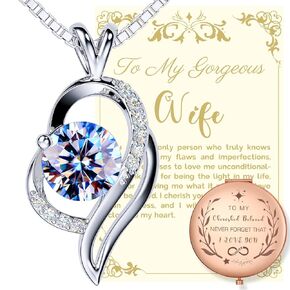Moissanite Diamond Necklace for Women with Rose Gold Compact Mirror & Message Card, Anniversary Gifts for Women/Wife/Girlfriend/Soulmate, Sterling Silver Necklace, Best Jewelry Gift for Her