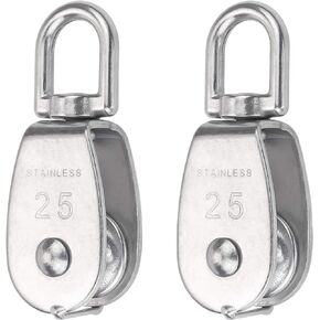 Favordrory 10 Pcs Wire Rope Crane Pulley Block Lifting Crane Swivel Hook Single Pulley Block Hanging Wire Towing Wheel, 304 Stainless Steel (M15)