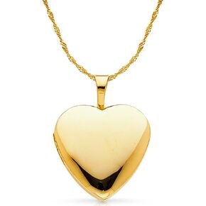 Ioka 14K Yellow Gold Plain Heart Locket Charm Pendant with 1.2mm Singapore Chain Necklace