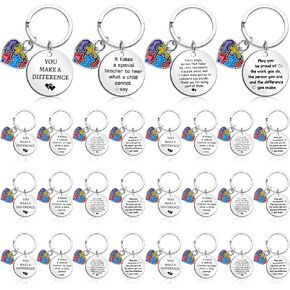 Sasylvia 24 Pcs Autism Awareness Keychain ABA Therapist Appreciation Gifts Thank You Gift for Autistic Children Mom Women Keychain Special Education Teacher Gift