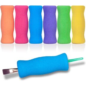 Soft Foam Pencil Grip for Kids and Adults, Open Slip Easy Insert Pen Paint Brush Holder for Right-Handed and Left-Handed Use, Assorted Colors, 6 Count