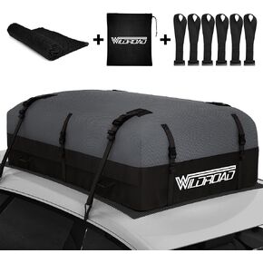 WILDROAD Rooftop Cargo Carrier Bag, 25 Cubic Feet 600D Ultra Anti-Tear Fabric Waterproof Car Roof Bag, Soft-Shell Roof Bag with Storage Bag, Anti-Slip Mat and 6 Door Hooks Fits Car with/Without Racks