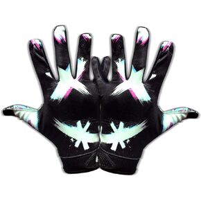 Taqcha - Jester Cross Eyes Football Gloves - Tacky Grip Skin Tight Adult Football Gloves - Adult & Youth Sizes