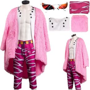FAHKOM Donquixote Doflamingo Cosplay Costume Coat Doflamingo Costume Outfit Jacket Pink Uniform Halloween Men