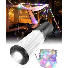 4 in 1 Outdoor Camping Gear 50ft Camping String Lights with Rechargeable Lantern 4000mAh Charger, IPX6 Waterproof Flashlights for Camping, 9 Modes Camping Essential Accessories for Hiking and Tenting
