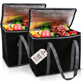 Insulated Reusable Grocery Bags(Pack of 2-Extra Large)Black, Portable Travel Bag For Frozen Food, Reusable Bags with handles-Foldable Insulated Bag Grocery, For Hot Cold Food Reusable Shopping Bags