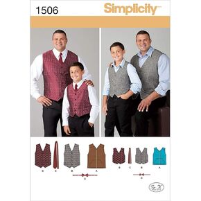 Simplicity Simplcity Sewing Pattern 1506: Husky Boys' and Big and Tall Men's Vests, Size A, A (S-L / 1XL-5XL), White
