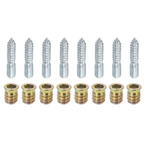 uxcell M10x50mm Hanger Bolts, 12pcs 30mm Wood Dowel Screw Self-Tapping Screw with 12pcs M10x20mm Threaded Insert Nuts Interface Hex Socket Drive, for Joint Furniture Legs