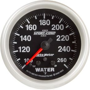 Auto Meter 7655 Sport-Comp II 2-5/8" 100-260 Degree F Full Sweep Electric Water Temperature Gauge with Peak Memory and Warning