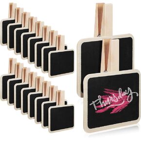 SEWACC Mini Chalkboards Signs with Clips 20Pcs Wooden Blackboard Clips Mini Message Board Tag Signs for Memo Food Labels Note