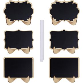 6 قطع من لافتات السبورة الصغيرة من LNAUJS، 3 أشكال من السبورة الصغيرة مع أقلام طباشير بيضاء، لبطاقات اسم الطعام أو العلامات، ولافتات الطاولة، ولافتات الزفاف مع حامل خشبي in Kuwait