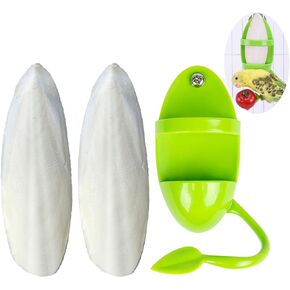 Mivofun 2 Pack Cuttlebone with 3 in 1 Food Holder, Natural Cuddle Bones for All Pet Birds Cockatiels Parakeets Budgies Finches(5.5~6 Inch, Midium Size)