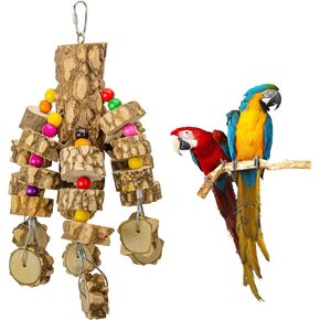 MYFAMIREA Parrot Toys for Medium Birds, Parrot Chewing Toy Cardboard Bird Toys Natural Wooden Bird Cage Chewing Toy for African Greys, Cockatoos, Macaws, Small and Medium Birds