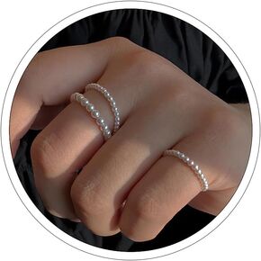 ONBRIG Pearl Rings for Women Vintage Small Pearl Ring cute Stackable Rings Dainty Minimalistic Pearl jewelry Holiday Gift for Women Girls