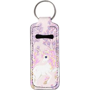JooMeryer 1 Pack Chapstick Holder for Adult Womens Girls Pink Unicorn Print Chapstick Sleeve Pouch Bag Accessories Keychains