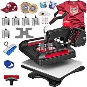 VEVOR 11 in 1 Heat Press Machine Tshirt Press Machine 360° Swing Away Digital Shirt Printing Multifunction Heat Transfer Clamshell Sublimation for T-Shirt Hat Cap Mug Plate Pen Shoes, 15x12 Inch in Kuwait