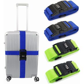 Luggage Straps for Suitcases TSA Approved, Travel Belt with Combination Lock, Adjustable Packing Straps, Premium Accessory for Travel Bag Closure, 4 Pack (Blue & Green)