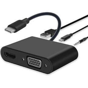 USB C to HDMI VGA Adapter, 5-in-1 Hub USB 3.0 OTG Charging Power PD Port Compatible MacBook Pro,Surface go, Samsung Galaxy S8/S9 and More