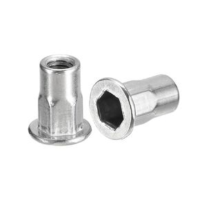 uxcell M6 Half Hex Body Rivet Nuts, 60pcs 304 Stainless Steel Flat Head Threaded Insert Nuts