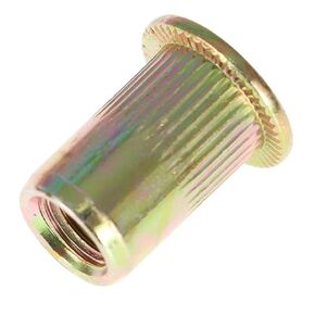 100Pcs M6 Rivet Nuts, Zinc Plated Finish Carbon Steel Flat Head Rivnut Threaded Insert Nut Knurled Body,Nuts