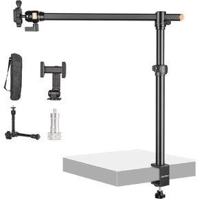 Utasitess Camera Desk Mount Stand Overhead Camera Mount, Horizontal & Vertical Shooting 2 in 1, Aluminum 3-Sections Light Stand for DSLR Camera, Phone, Light, Max Load 13.23Ibs, Up to 41inchs