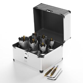 KPKL TCT Hole Saw Kit for Hard Metal，8 Pcs Hole Saw Set,5/8"-1-3/16" Inch Tungsten Carbide Tipped Hole Cutter Set with 2pcs Titanium-Plated Pilot Drill bit for Metal, Steel, Iron, Wood, Plastic