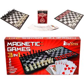 مجموعة الشطرنج والداما المغناطيسية مع أوراق لعب غير مغناطيسية، ألعاب لوحية متعددة للسفر للبالغين in Kuwait