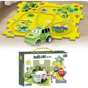 DIY Assembling Electric Trolley, 2023 New Upgrade Toddler Puzzle Track Play Set with Vehicles, Battery-Operated Toy Vehicle & Puzzle Board, RailCar Building Toys for Kids Ages 3+ (25PCS, 4 Set Mix)