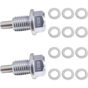 2Pcs M12 x1.5 Magnetic Oil Drain Plug Stainless Steel with 6 Copper Washer Gaskets Replacement for Toyota, Lexus, Nissan, Infiniti(Silver)
