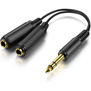 ICESPRING 1/4" 6.35mm Stereo Plug/Male to Dual 1/4" 6.35mm Jack/Female Splitter Adapter Cable Converter 0.6 feet