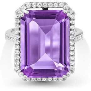 Gem Stone King 925 Sterling Silver Gemstone Birthstone Engagement Ring | Emerald Cut 18X13MM | Wedding Anniversary Promise Ring For Women | Available In Size 5, 6, 7, 8, 9
