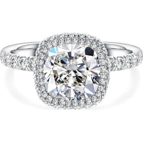 Bo.Dream Cushion/Radiant Cut Halo Cubic Zirconia Promise Rings for Her Platinum Plated Sterling Silver CZ Engagement Ring