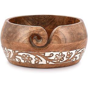 BHAVATU Yarn Storage Mango Wood Yarn Bowl for Crocheting | Crochet/Knitting Yarn Bowls Best Gift from Craft Supplies (6" x 6"x 3")