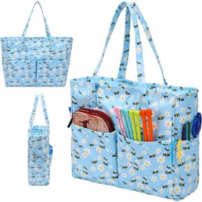 حقيبة تخزين غزل جوزيا، حقيبة حياكة، حقيبة تخزين محمولة للخيوط، مجموعة أدوات تنظيم الكروشيه ذات سعة كبيرة، خطافات وإبر كروشيه، كرات غزل، مشروع وخياطة (ورود مغرية) in Kuwait