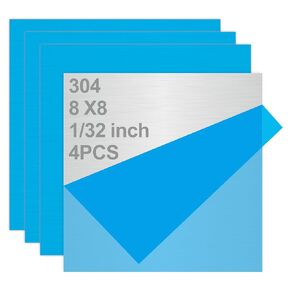 4PCS 304 Stainless Steel Sheets Plate 8"x8"x1/32", 304 Metal Stainless Steel Sheet Strip Plate (Brushed Finish) for Industry Machinery, DIY Engineer, Decoration