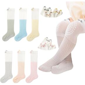 BEHELE Baby Toddler Knee High Non-Skid Socks Girl Boy Mesh Thin Newborn Infant Floor Crawling Stockings 5/6 Packs