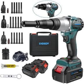 uioxcv Cordless Rivet Tool, 2-in-1 Electric Rivet Nut Gun for Rivets(1/8'', 5/32'', 3/16") & Rivet Nuts (1/4",5/16",3/8"), Automatic Blind Rivet