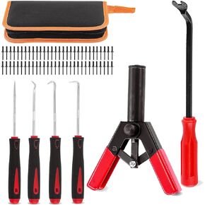 Glarks 46Pcs Plastic Poly Rivet Gun Set with 40Pcs Assorted Poly Rivets, Fastener Removal Tool Universal Pick and Hook Set for Installing and Removing Car Door Panel Clips