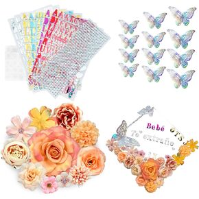 RAOVCUS DIY Graduation Cap Decorations Blue Accessory Kit,3D Artificial Flowers for Grad Hats Decor,Gorros De Graduacion 2024 Decoracion | Rhinestones for Craft, English Letter Sticker,Butterfly Decor