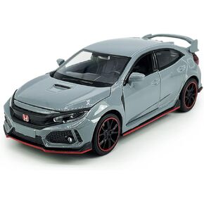 Civic Type R Toy Car Hatchback Sports Diecast Model Car 1/32 Scale Metal Pull Back Vehicles, Doors Open Light Sound, Toys for Boys Kids Birthday Gifts Mens Collection, Cement Grey