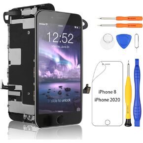 Yodoit for iPhone 8/SE 2 Screen Replacement Kit LCD with Home Button, Ear Speaker, Front Camera Full Assembly Display Digitizer and Repair Tool Kit, Protector (Model A1863, A1905) Black