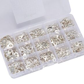 Teansic 600 Pcs Non-Insulated Crimp Terminal，22-10 AWG Tin-Plated Copper Ring Fork Terminals Electrical Wire Cable Connector Assortment Kit