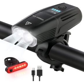 Volcano Eye Ultimate Bike Lights Set Super Bright 2000 Lumens Powerful Bike Headlight Rechargeable Waterproof 5 Modes Bicycle Taillight Long Distance LED Bike Light for Night and Daytime Riding