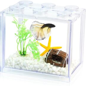 Small Betta Fish Tank, Stackable Mini Fish Tank Tiny Aquarium Tank Kit with Aquarium Gravel & Resin Decorations, 0.6 Gallon Cube Desktop Fishbowl for Snails, Crabs, Starfish (Pink) in Saudi Arabia