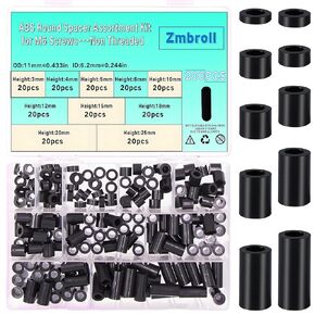 Zmbroll 200Pcs Black ABS Round Spacer OD 11mm ID 6.2mm for M6 Screws Non-Threaded Column Standoff Support Spacer Round Straight Tube Plastic Washer Standoff 10Sizes