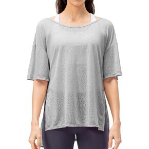 Women's Sheer Workout Top Cover Up Short Sleeve See Through Athletic Yoga Running Sport T Shirts Split Summer Tee Blouse