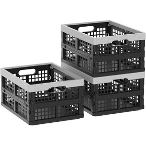 Gainhope 3-Pack 15 L Plastic Collapsible Storage Crate, Foldable Stackable Crates